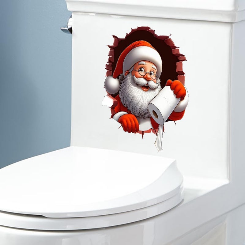 Iprokiu Christmas Toilet Sticker Santa Claus Reindeer Elf Toilet Seat Cover Decal Waterproof Christmas Crack Toilet Seat Lid Decal Snowman Elk Washroom Decoration (Santa Claus) - Image 3